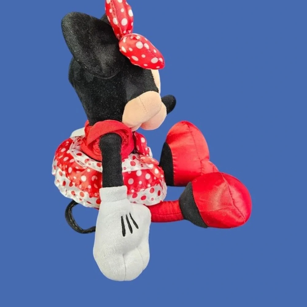 Disney Parks Minnie Mouse Plush Stuffed Animal Polka Dot Ruffled Dress Hair Bow‎